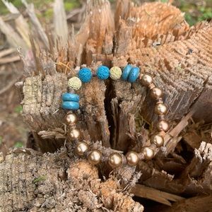 Blue & Gold Lava Bead Diffuser Bracelets